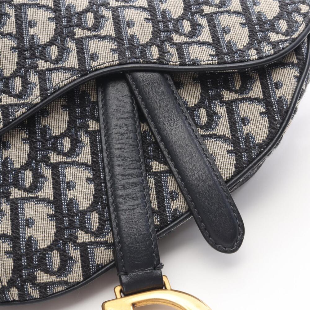 Dior Saddle Bag Oblique Jacquard Handbag Canvas Leather Ivory White Navy Blue - Picture 6 of 8